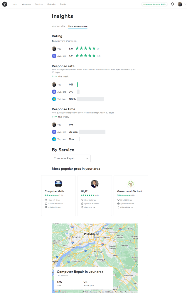 thumbtack.com profile services insights compare